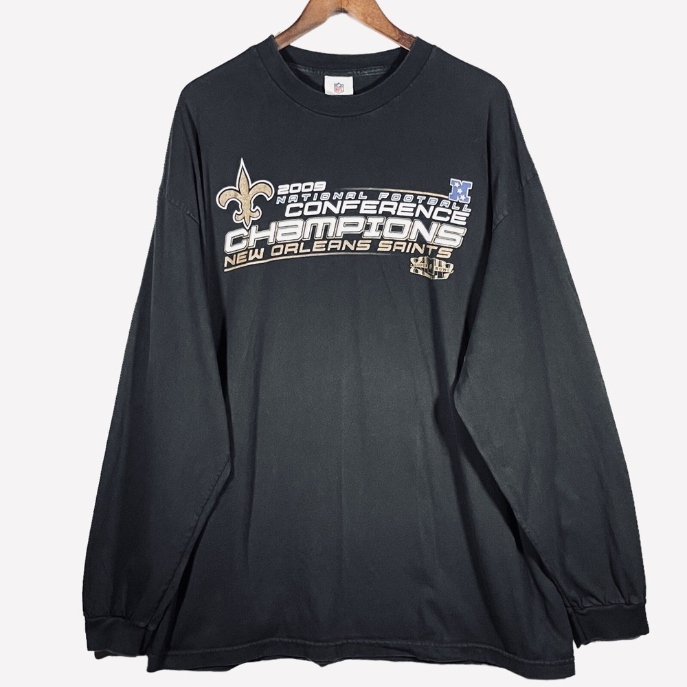 NFL‎ Team Apparel Men Shirt Men 2XL Black New Orleans Saints 2008 NFC Champions